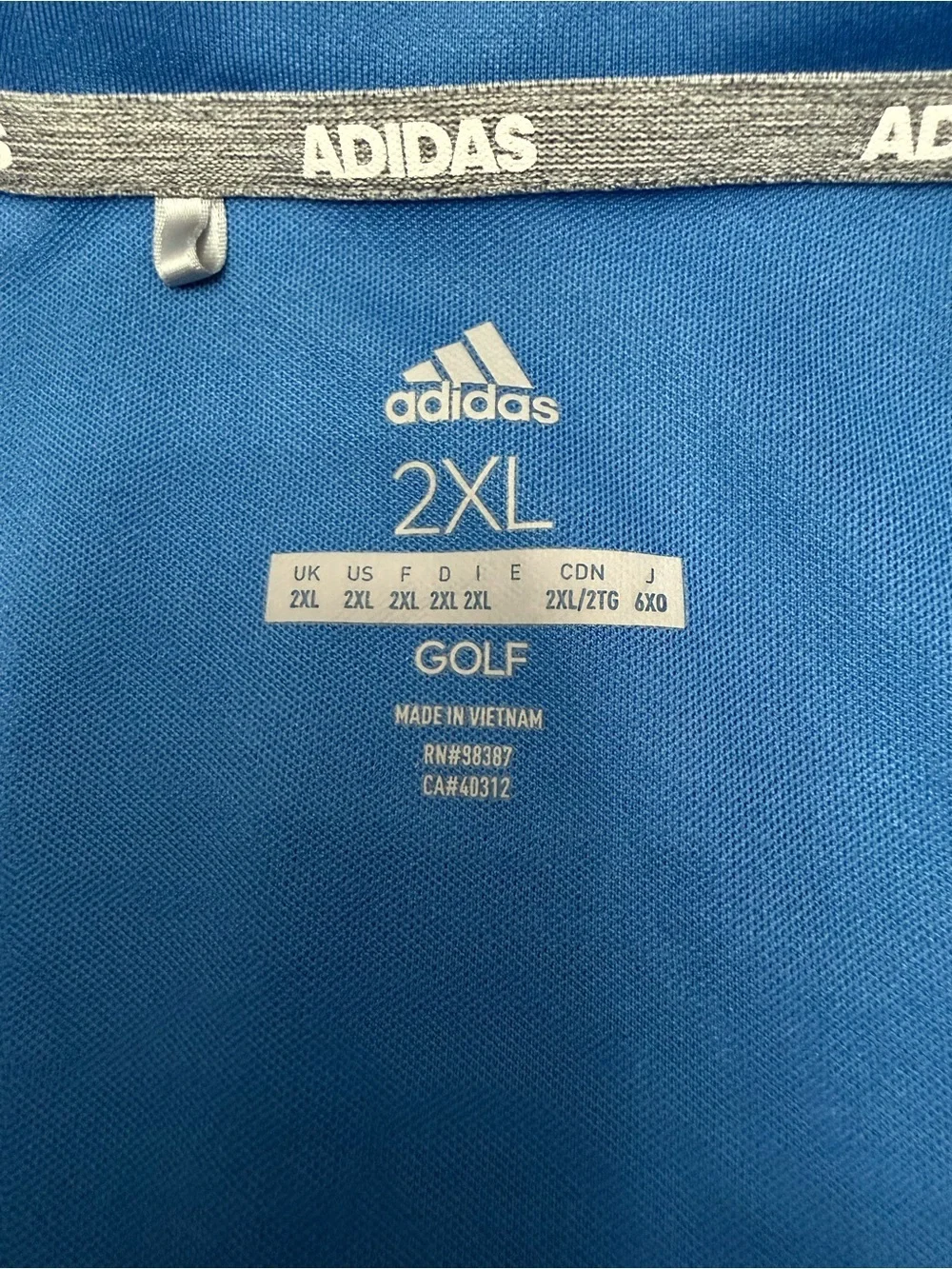Adidas Golf Polo Shirt 2XL Blue White Gray Colorblock Performance Short Sleeve